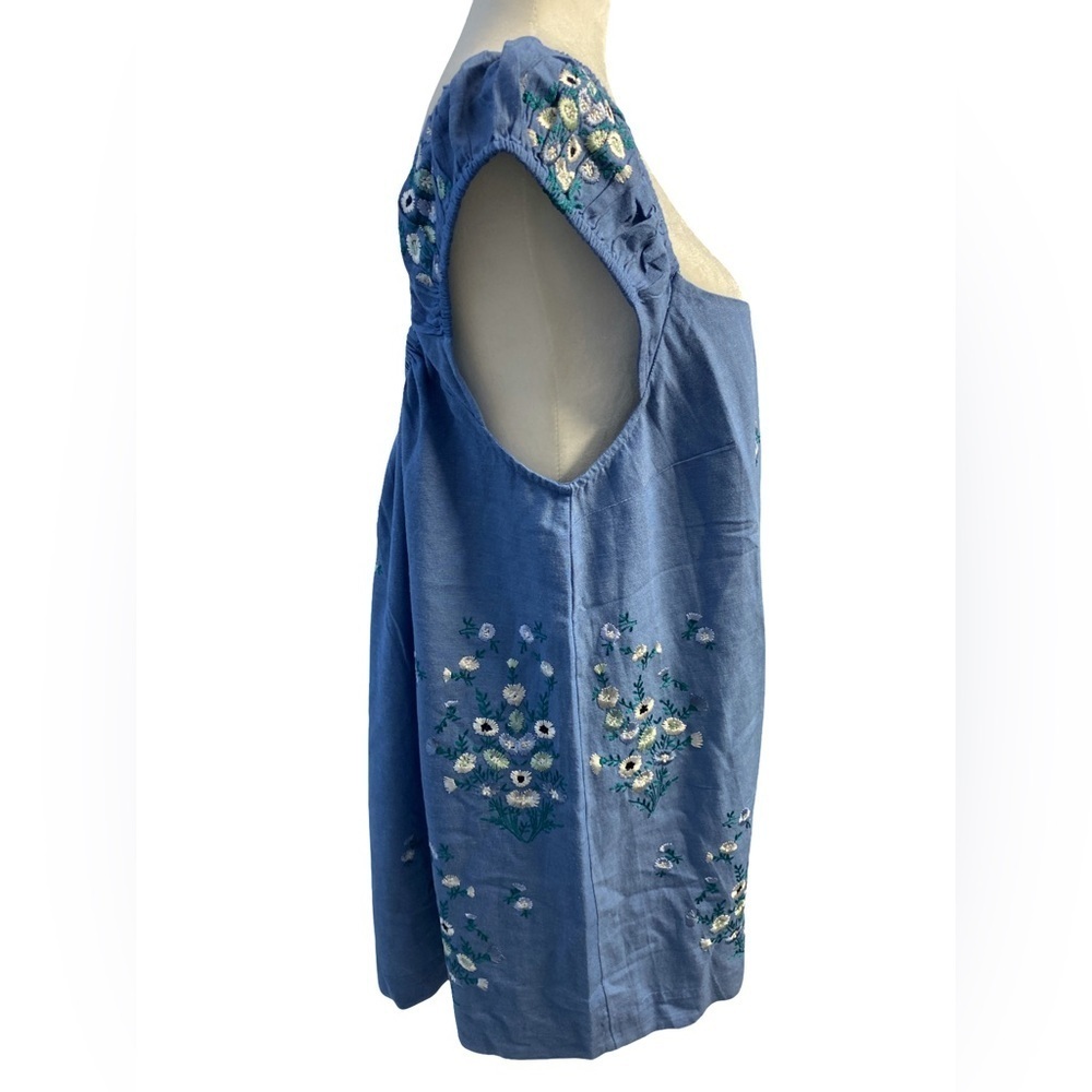 Free People Wildflower Mini Dress Size M Pit 21 Linen Cotton Embroidered - Picture 7 of 14